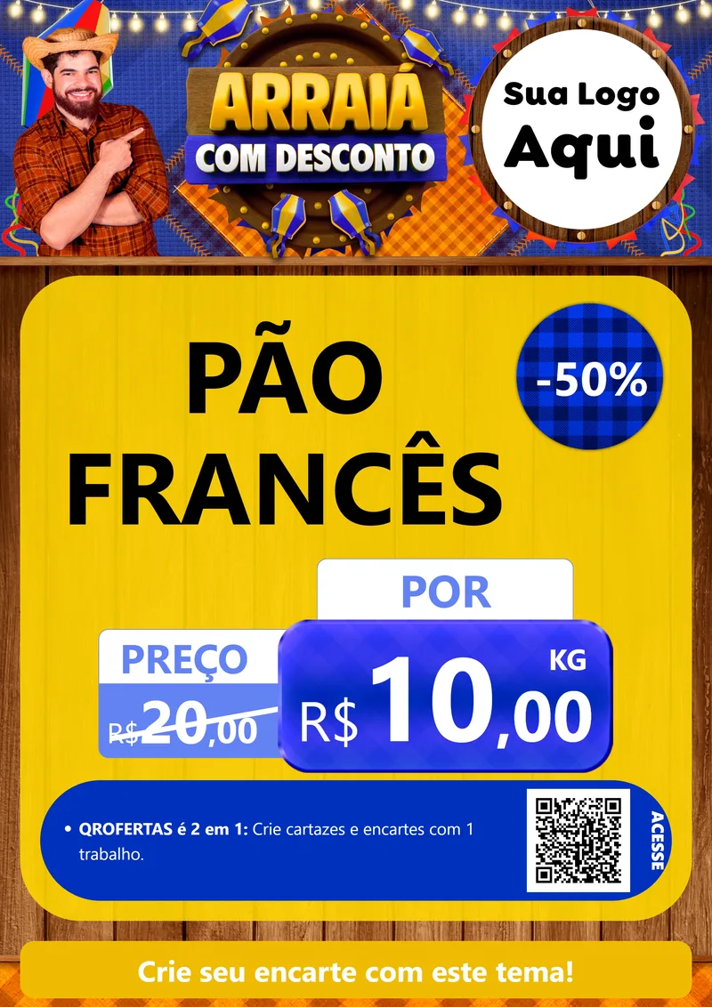 Modelo de Cartaz para Cartaz A4 Vertical com o tema Arraiá Com Desconto para Padaria