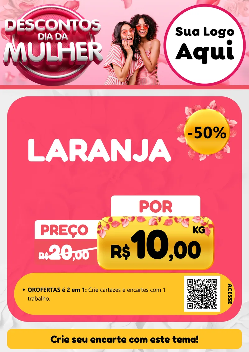 Modelo de Cartaz para Cartaz A4 Vertical com o tema Descontos Dia da Mulher para Hortifrúti