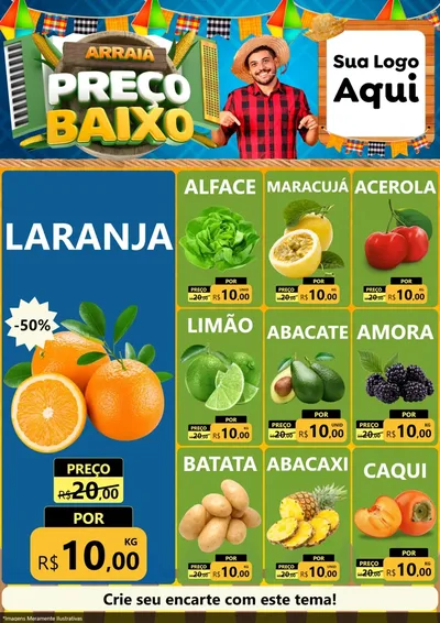 Modelo de Encarte para Encarte A4 Vertical com o tema Arraiá de Preço Baixo - Junina para Hortifrúti