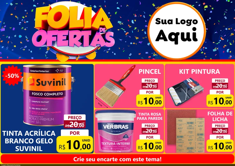 Modelo de Encarte para Encarte A4 Horizontal com o tema Folia de Ofertas para Tintas e Ferramentas