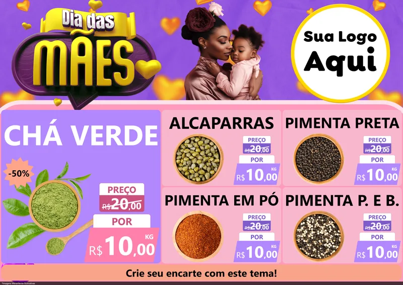 Modelo de Encarte para Encarte A4 Horizontal com o tema Dia das Mães para Produtos Naturais