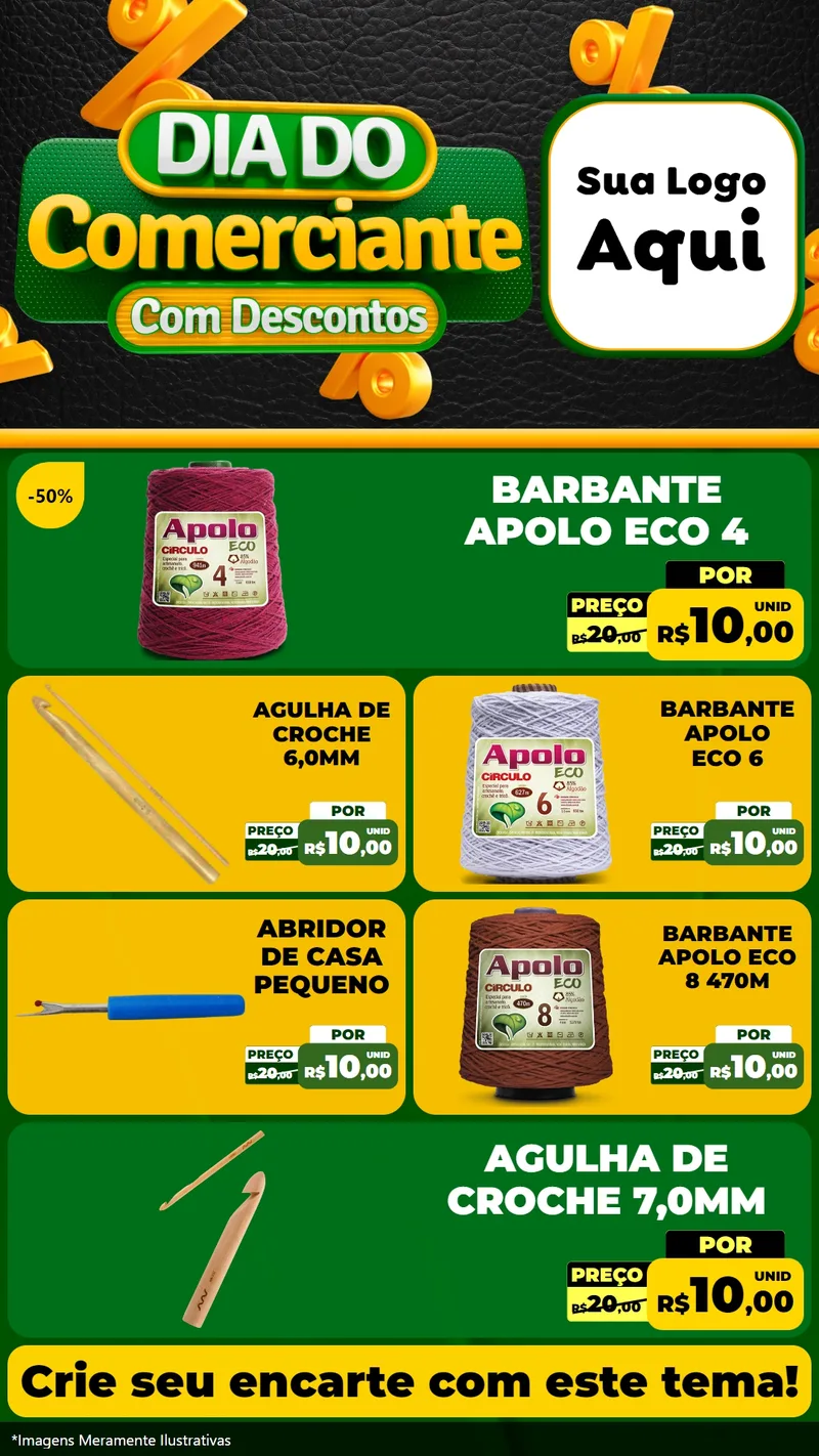 Modelo de TV para TV Vertical com o tema Dia do Comerciante com Descontos para Armarinho e Aviamentos