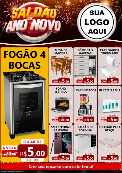 Modelo de Encarte para Encarte A4 Vertical com o tema Saldão de Ano Novo para Móveis e Eletro