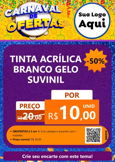 Modelo de Cartaz para Cartaz A4 Vertical com o tema Carnaval de Ofertas para Tintas e Ferramentas