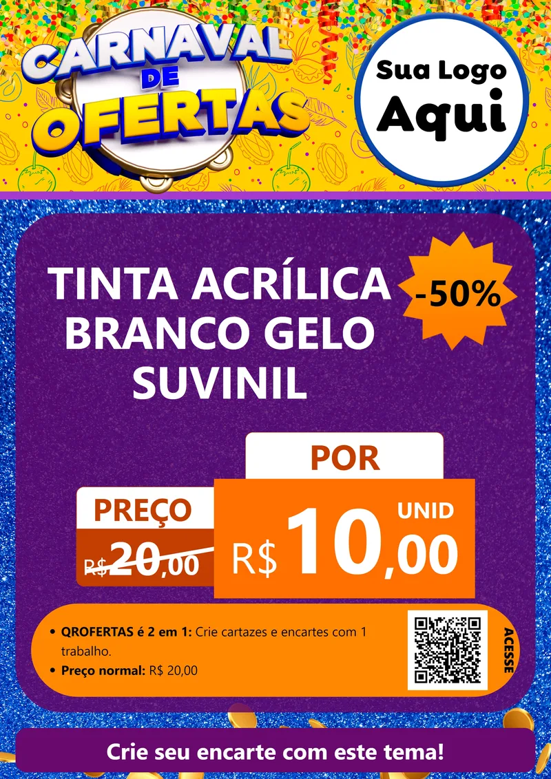 Modelo de Cartaz para Cartaz A4 Vertical com o tema Carnaval de Ofertas para Tintas e Ferramentas