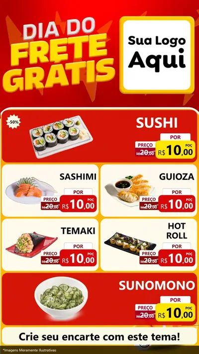 Modelo de TV para TV Vertical com o tema Dia do Frete Grátis para Comida japonesa