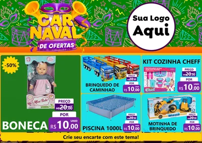 Modelo de Encarte para Encarte A4 Horizontal com o tema Carnaval de Ofertas para Brinquedos