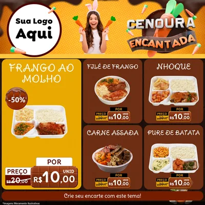 Modelo de Rede Social para Feed Facebook com o tema Cenoura Encantada - Páscoa para Restaurante