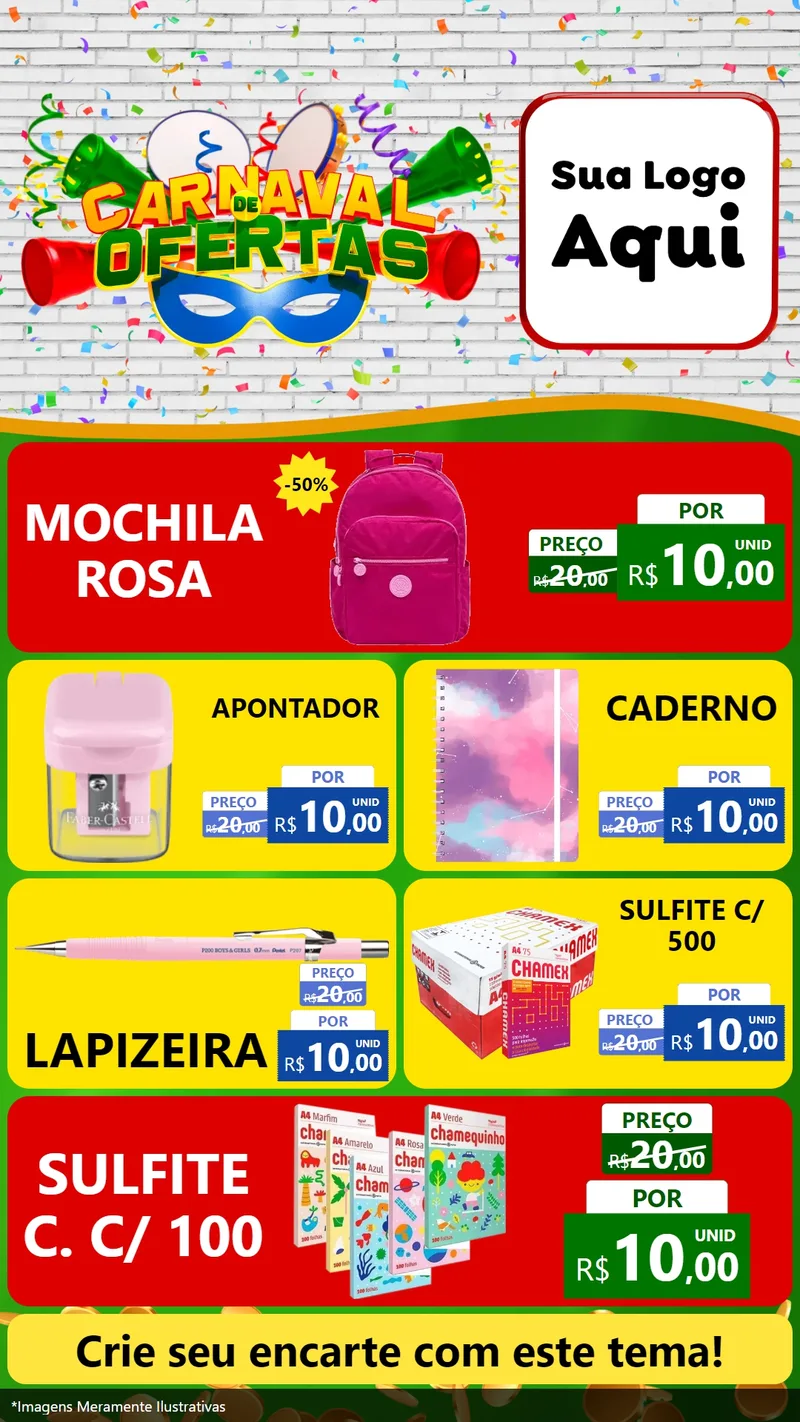 Modelo de TV para TV Vertical com o tema Carnaval de Ofertas para Papelaria