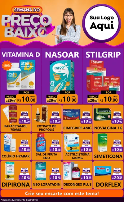 Modelo de Encarte para Encarte Grande com o tema Semana do Preço Baixo para Farmácia