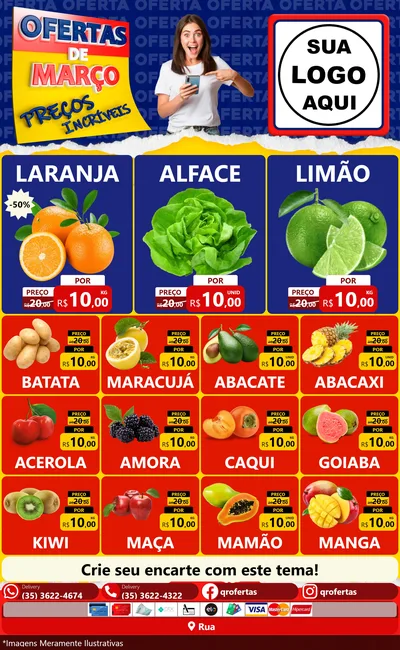 Modelo de Encarte para Encarte Grande com o tema Ofertas de Março - Preços Incríveis para Hortifrúti