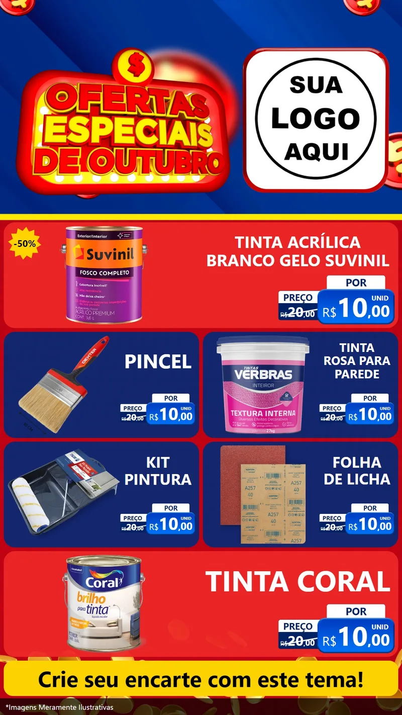 Modelo de TV para TV Vertical com o tema Ofertas Especiais de Outubro para Tintas e Ferramentas