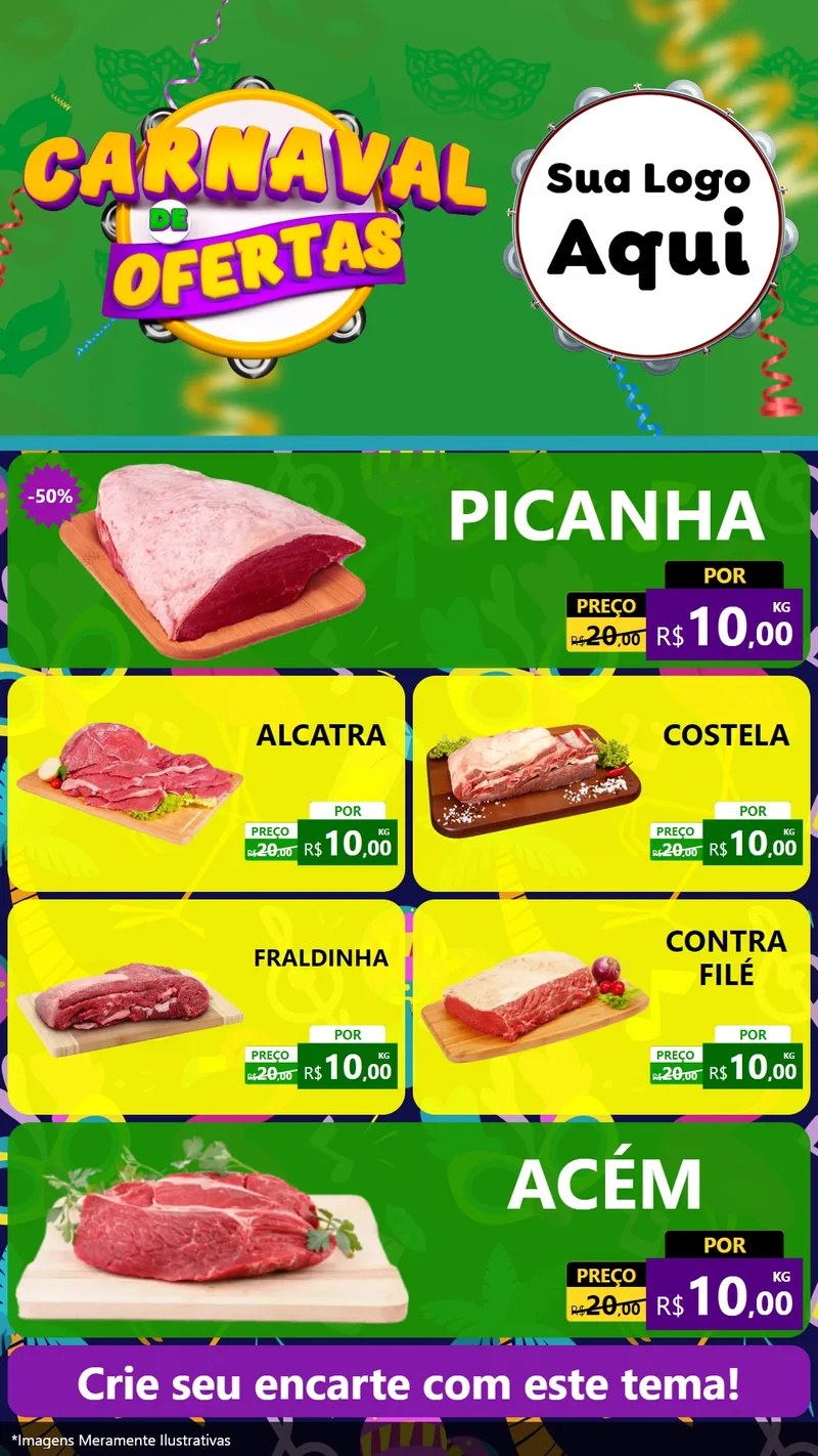 Modelo de TV para TV Vertical com o tema Carnaval de Ofertas para Açougue
