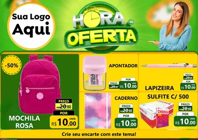 Modelo de Encarte para Encarte A4 Horizontal com o tema Hora da Oferta para Papelaria