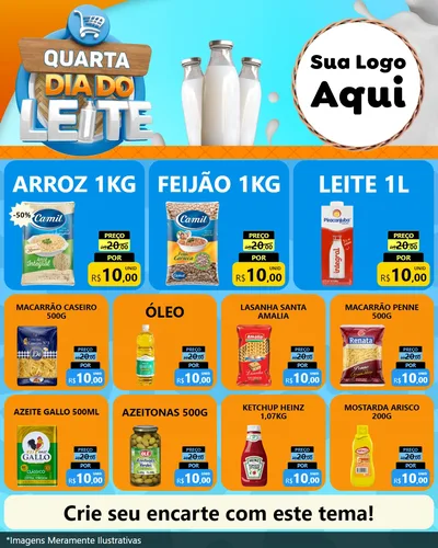 Modelo de Rede Social para Feed Instagram com o tema Quarta Dia do Leite para Supermercado