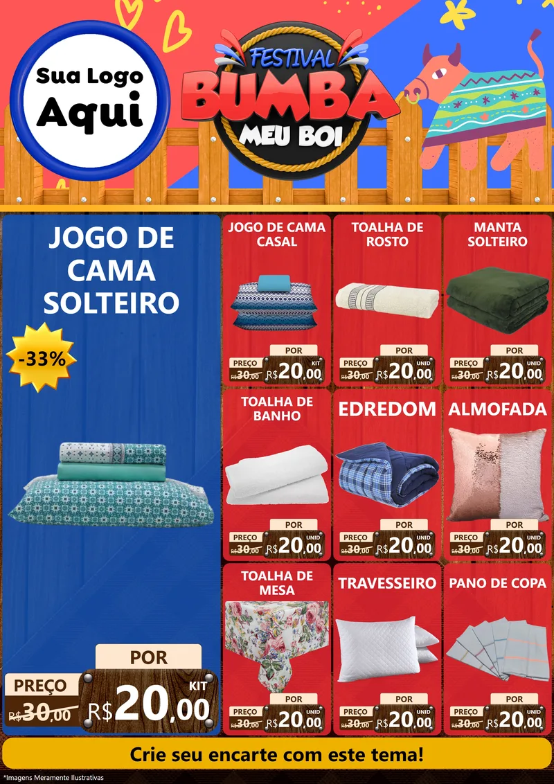 Modelo de Encarte para Encarte A4 Vertical com o tema Festival Bumba Meu Boi para Cama, Mesa e Banho