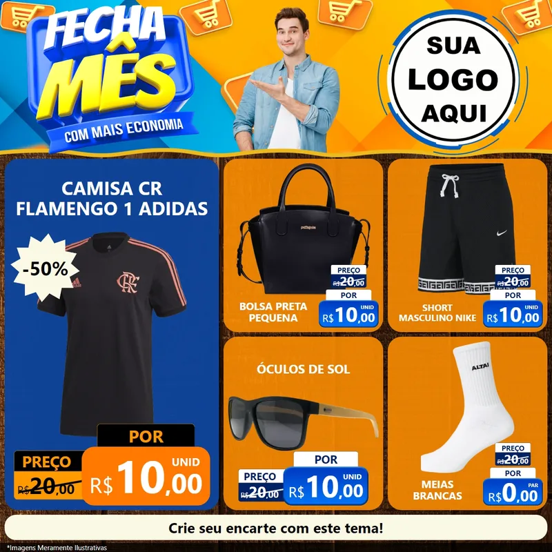 Modelo de Rede Social para Feed Facebook com o tema Fecha Mês Com Mais Economia para Roupas e acessórios
