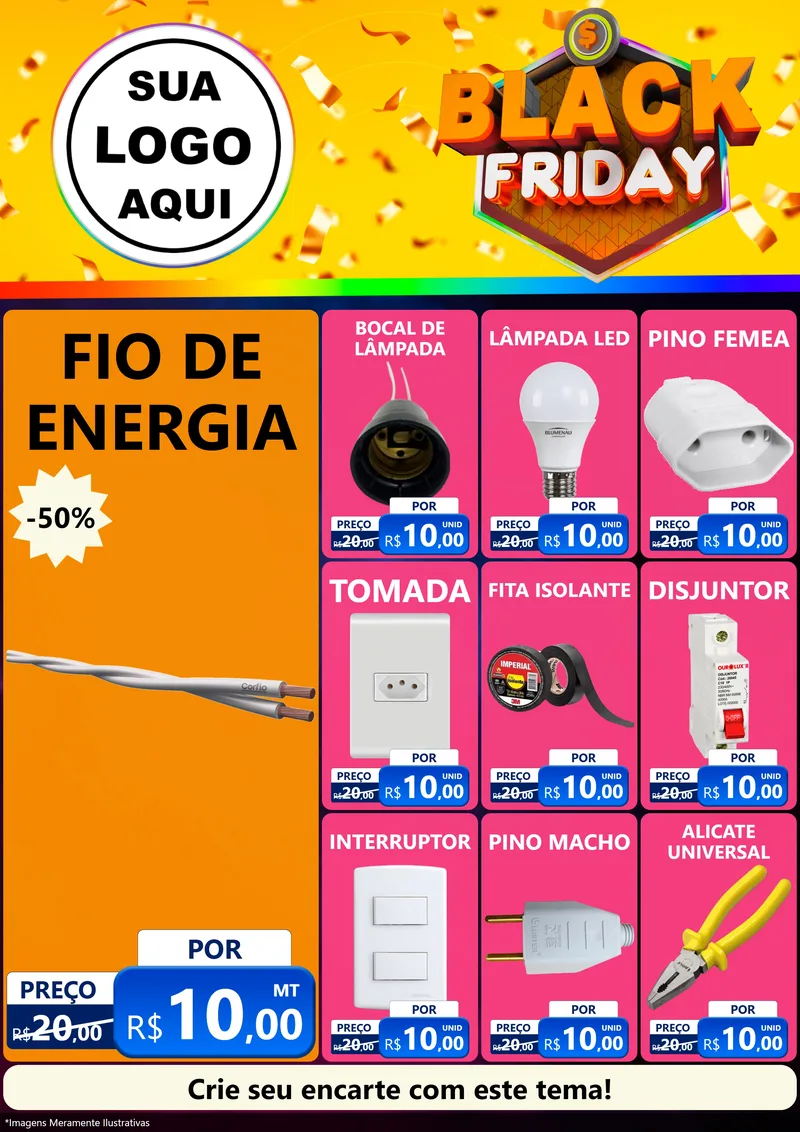 Modelo de Encarte para Encarte A4 Vertical com o tema Black Friday para Materiais Elétricos