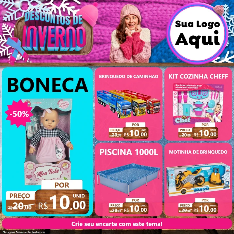 Modelo de Rede Social para Feed Facebook com o tema Descontos de Inverno para Brinquedos