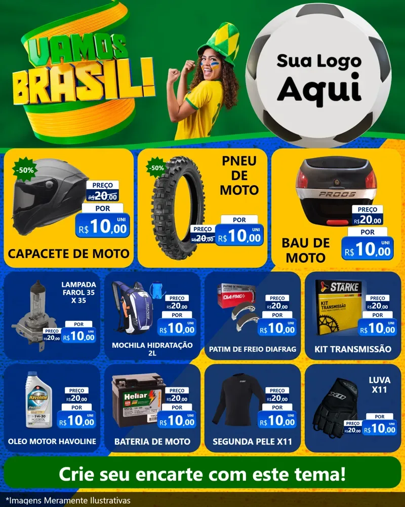 Modelo de Rede Social para Feed Instagram com o tema Vamos Brasil - Copa para Moto peças