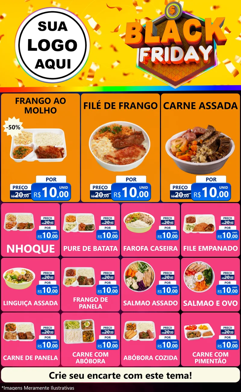 Modelo de Encarte para Encarte Grande com o tema Black Friday para Restaurante
