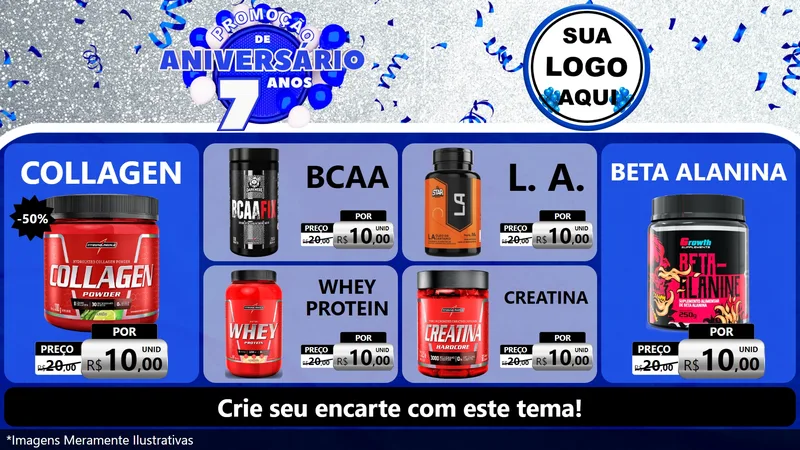 Modelo de TV para TV Horizontal com o tema Promoção de Aniversário - 7 Anos para Suplementos alimentares