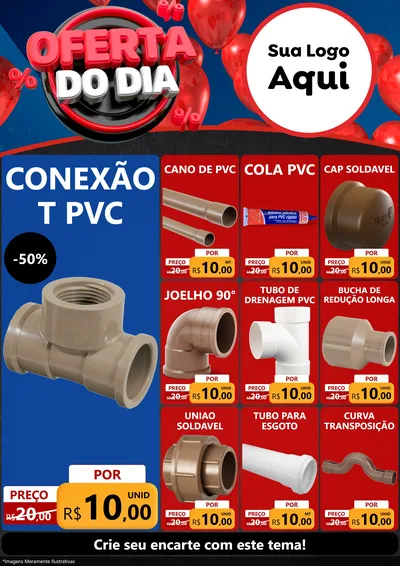 Modelo de Encarte para Encarte A4 Vertical com o tema Oferta do Dia para Tubos e conexões