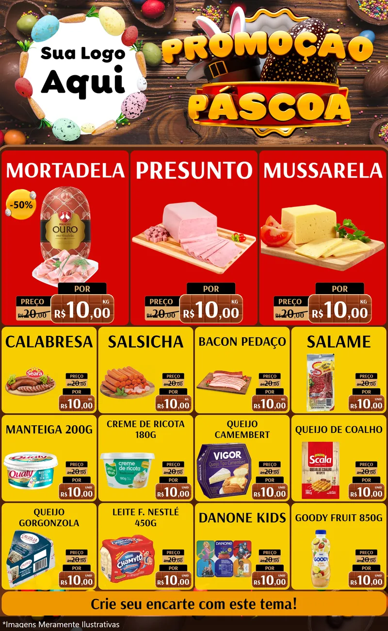 Modelo de Encarte para Encarte Grande com o tema Promoção Páscoa para Frios e Laticínios