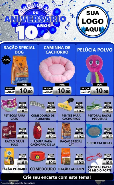 Modelo de Encarte para Encarte Grande com o tema Promoção de Aniversário - 10 Anos para Pet Shop