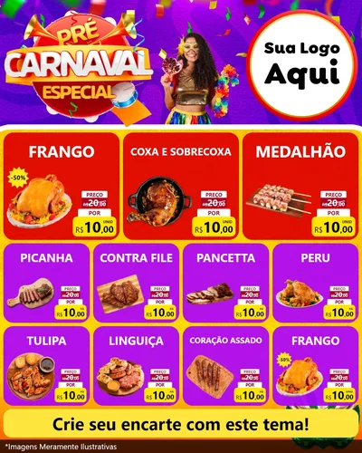 Modelo de Rede Social para Feed Instagram com o tema Pré-Carnaval Especial para Assados