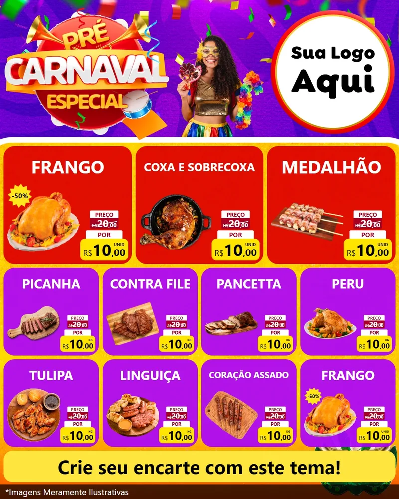 Modelo de Rede Social para Feed Instagram com o tema Pré-Carnaval Especial para Assados