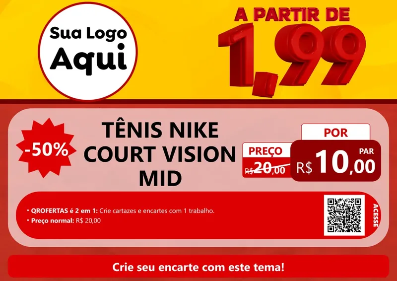Modelo de Cartaz para Cartaz A4 Horizontal com o tema A Partir de Um e Noventa e Nove - 1,99 para Calçados
