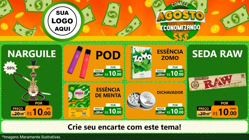 Modelo de TV para TV Horizontal com o tema Comece Agosto Economizando para Tabacaria