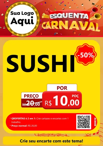 Modelo de Cartaz para Cartaz A4 Vertical com o tema Esquenta Carnaval para Comida japonesa