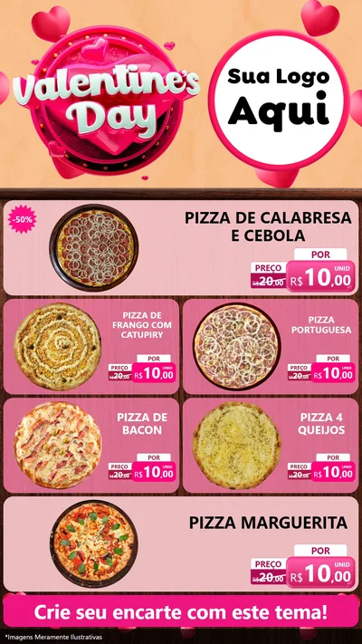 Modelo de TV para TV Vertical com o tema Valentine's Day para Pizzaria