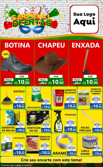 Modelo de Encarte para Encarte Grande com o tema Carnaval de Ofertas para Agropecuária