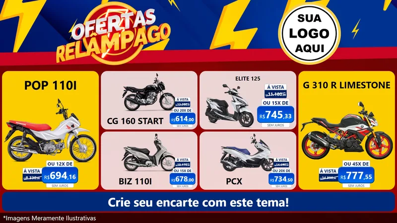 Modelo de TV para TV Horizontal com o tema Ofertas Relâmpago para Concessionaria de Motos
