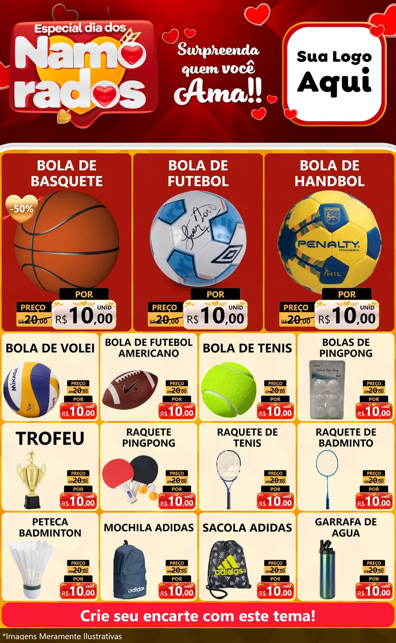 Modelo de Encarte para Encarte Grande com o tema Especial Dia dos Namorados para Artigos Esportivos