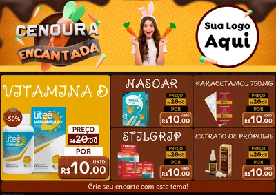 Modelo de Encarte para Encarte A4 Horizontal com o tema Cenoura Encantada - Páscoa para Farmácia