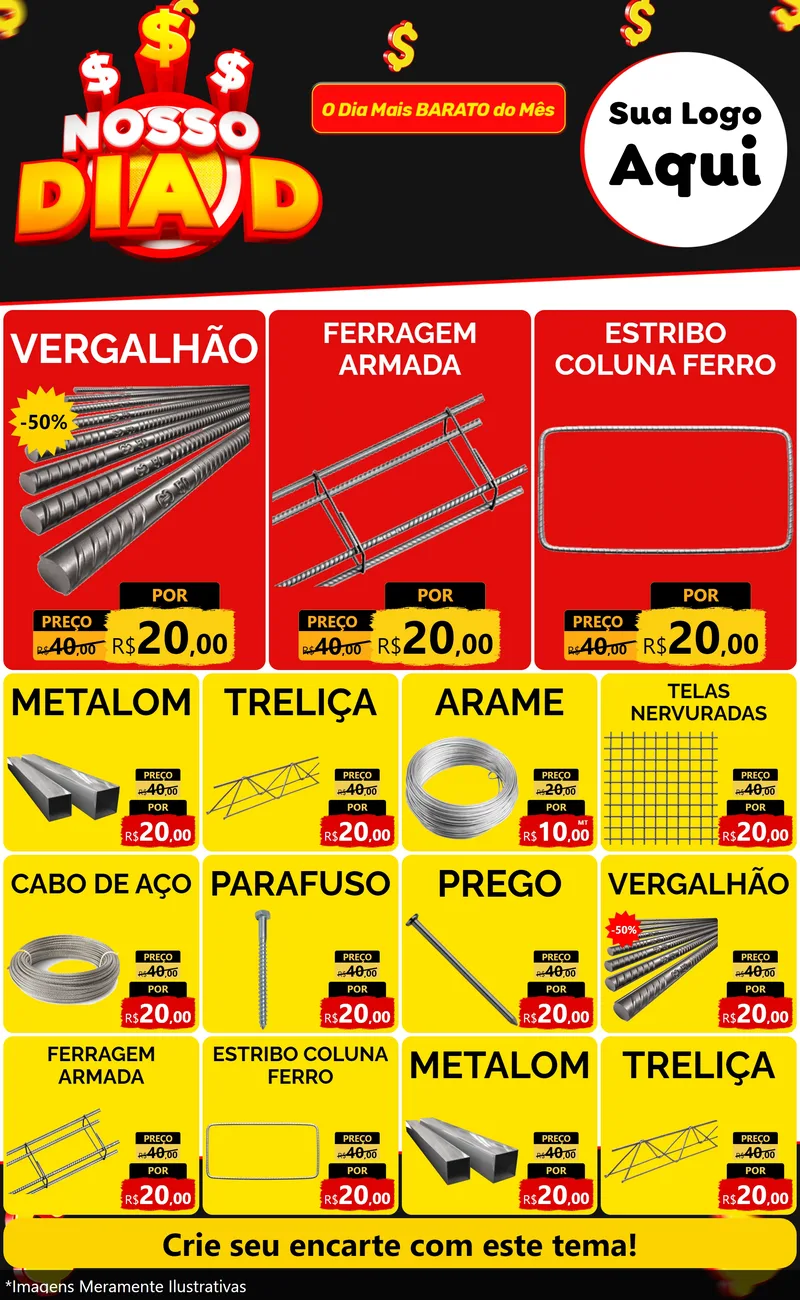 Modelo de Encarte para Encarte Grande com o tema Nosso Dia D para Ferragens