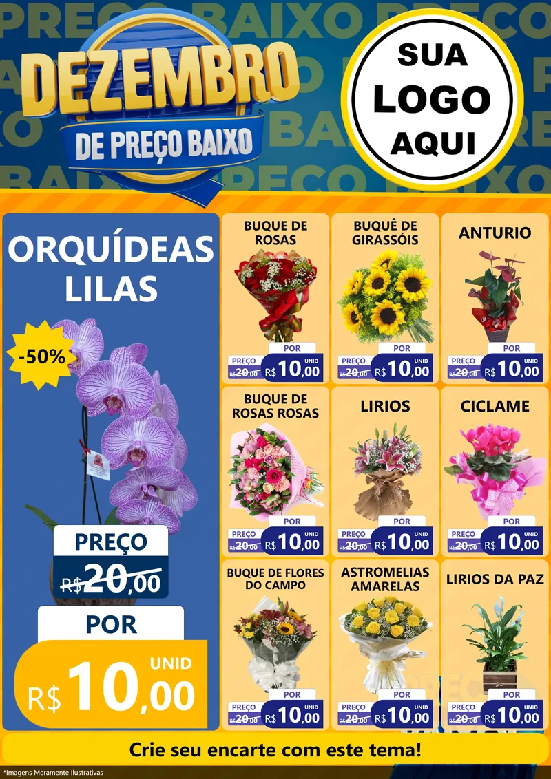 Modelo de Encarte para Encarte A4 Vertical com o tema Dezembro de Preço Baixo para Floricultura e jardim