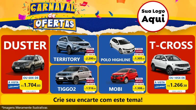 Modelo de TV para TV Horizontal com o tema Carnaval de Ofertas para Concessionaria de Carros