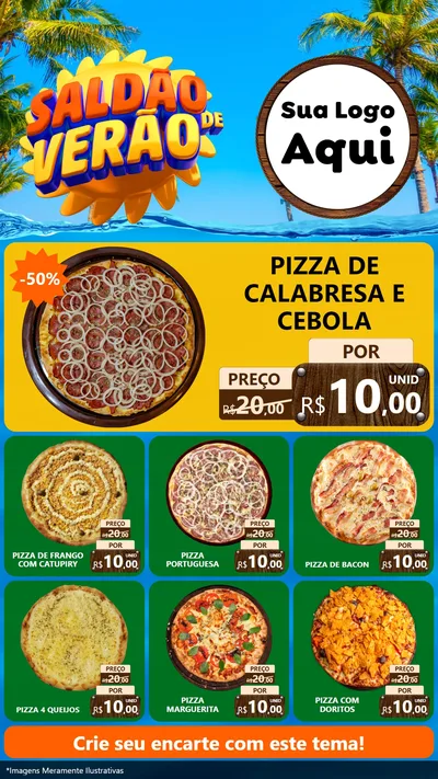 Modelo de Rede Social para Stories com o tema Saldão de Verão para Pizzaria