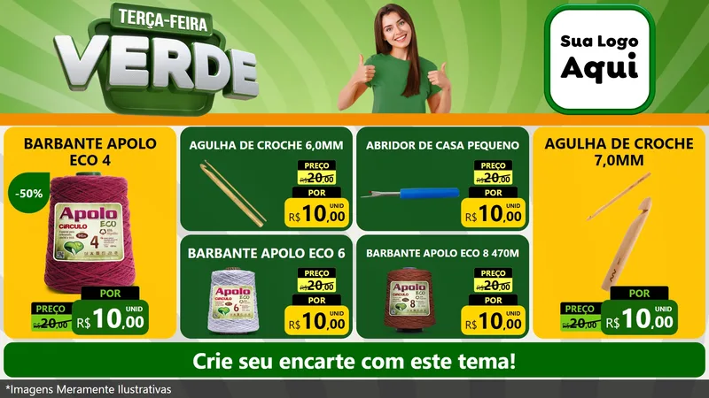 Modelo de TV para TV Horizontal com o tema Terça - Feira Verde para Armarinho e Aviamentos
