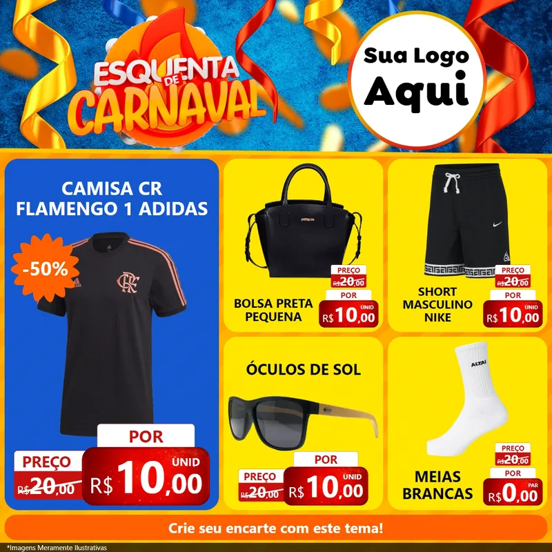 Modelo de Rede Social para Feed Facebook com o tema Esquenta de Carnaval para Roupas e acessórios