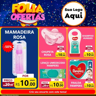 Modelo de Rede Social para Feed Facebook com o tema Folia de Ofertas para Bebês