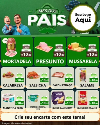 Modelo de Rede Social para Feed Instagram com o tema Mês dos Pais para Frios e Laticínios