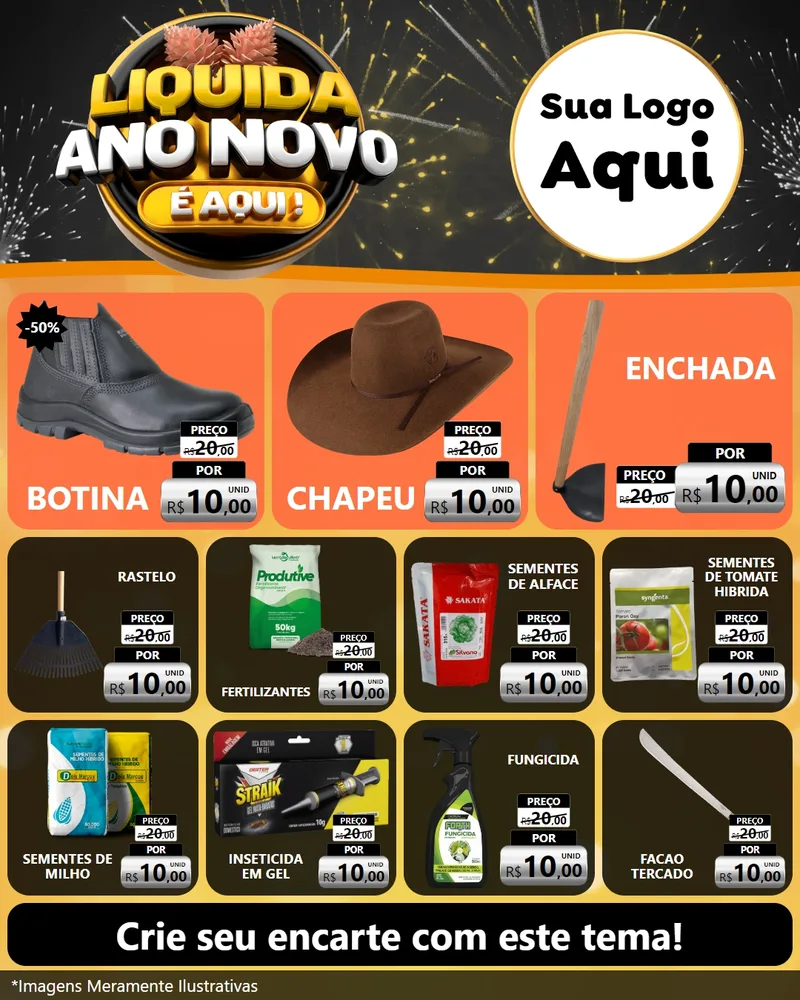 Modelo de Rede Social para Feed Instagram com o tema Liquida Ano Novo É Aqui! para Agropecuária