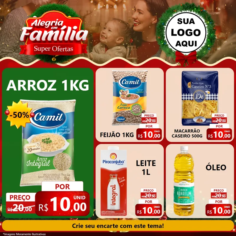 Modelo de Rede Social para Feed Facebook com o tema Alegria Em Família - Super Ofertas para Supermercado