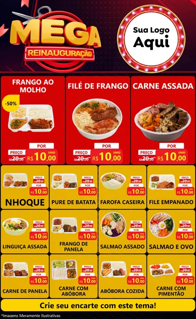 Modelo de Encarte para Encarte Grande com o tema Mega Reinauguração para Restaurante